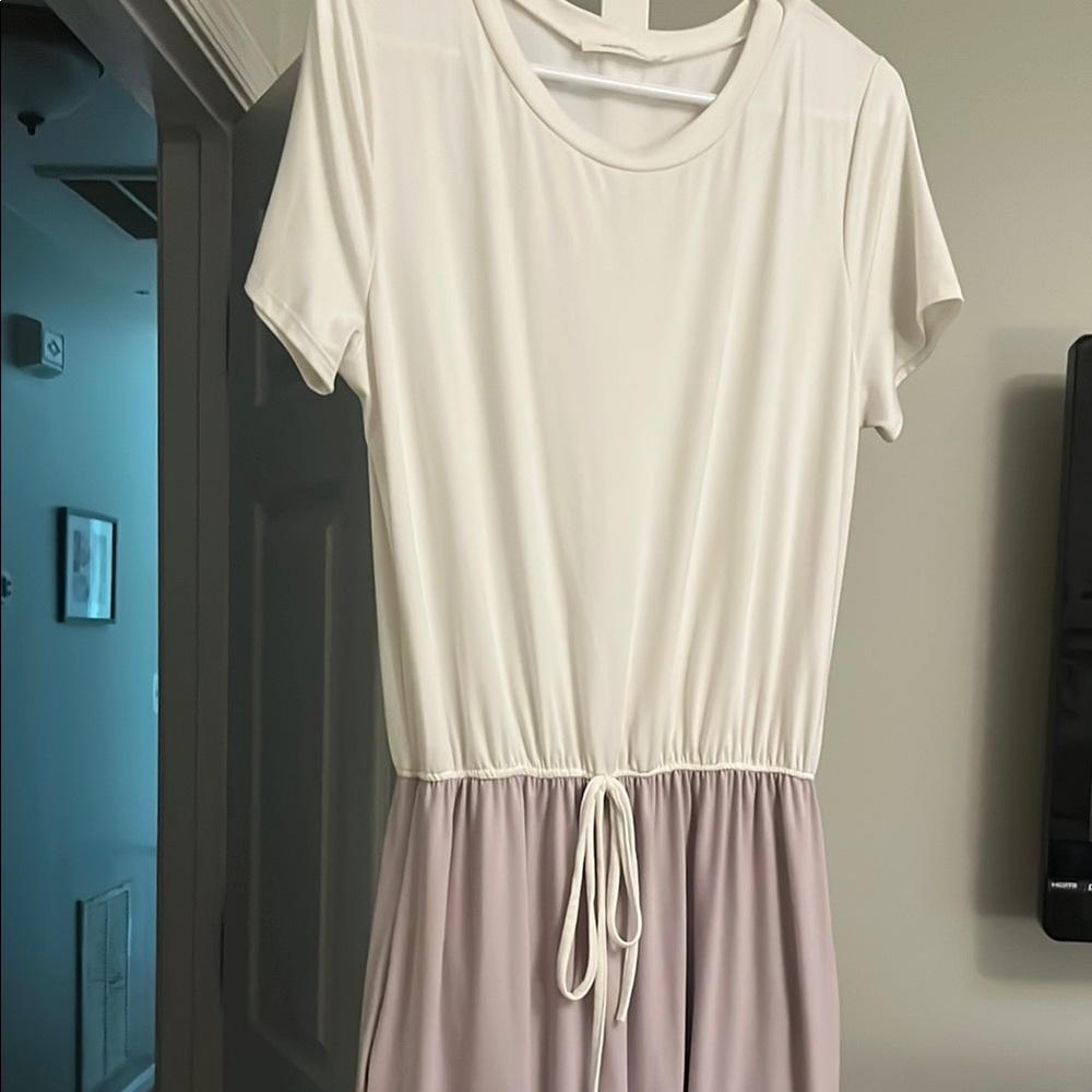 White and Light Purple Short Sleeve Dress